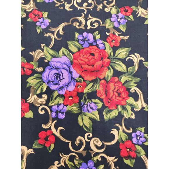 Vintage 80s Koret Floral Filagree Top Pleated Skirt Set Size 14 Black Red Purple - Picture 2 of 15